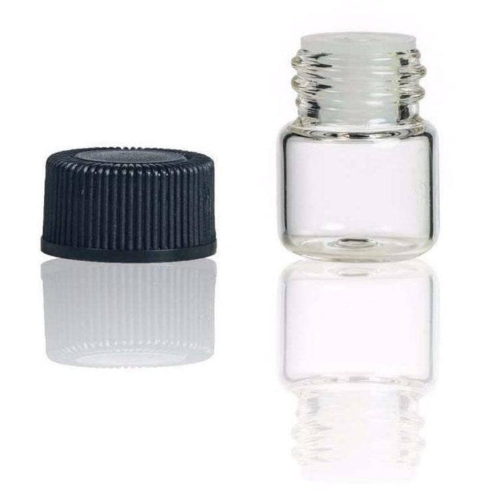 1 ml Clear Glass Vials w/ Orifice Reducer & Black Caps (Pack of 24) at Your Oil Tools