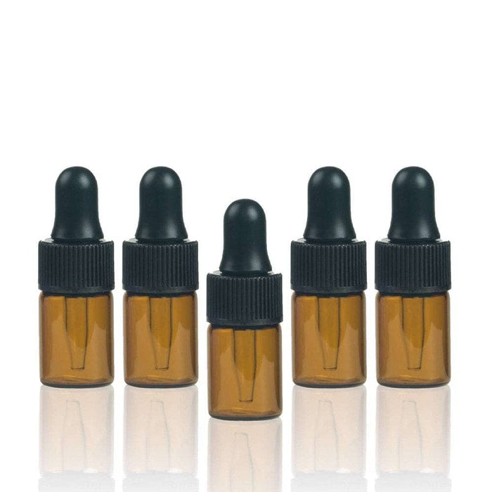 2 ml Amber Glass Vials w/ Black Droppers (Pack of 5) at Your Oil Tools
