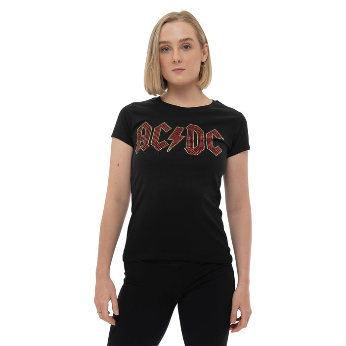 AC/DC - FULL COLOUR LOGO - Ladies T-Shirt Black (Embellished)