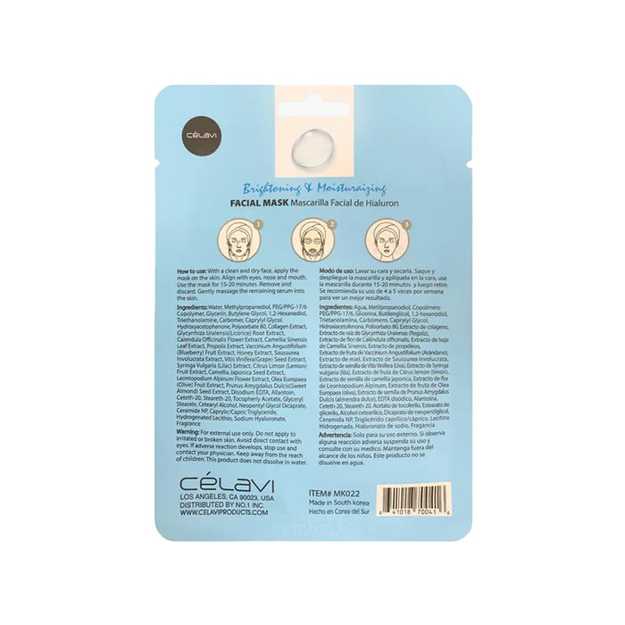 Celavi - Hyaluronic Acid Facial Sheet Mask – Deep Hydration & Brightening