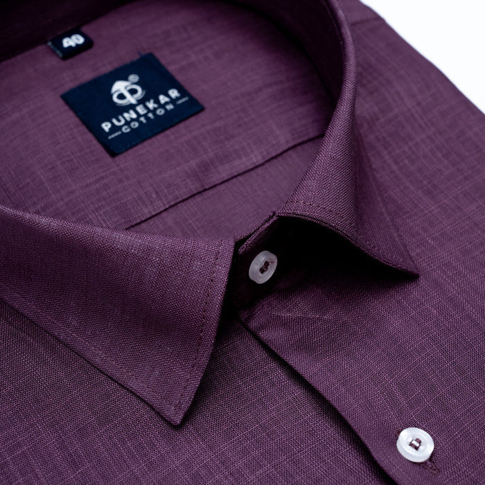 Deep Plum Color 80s Lino Lyocell Shirt For Men - Punekar Cotton