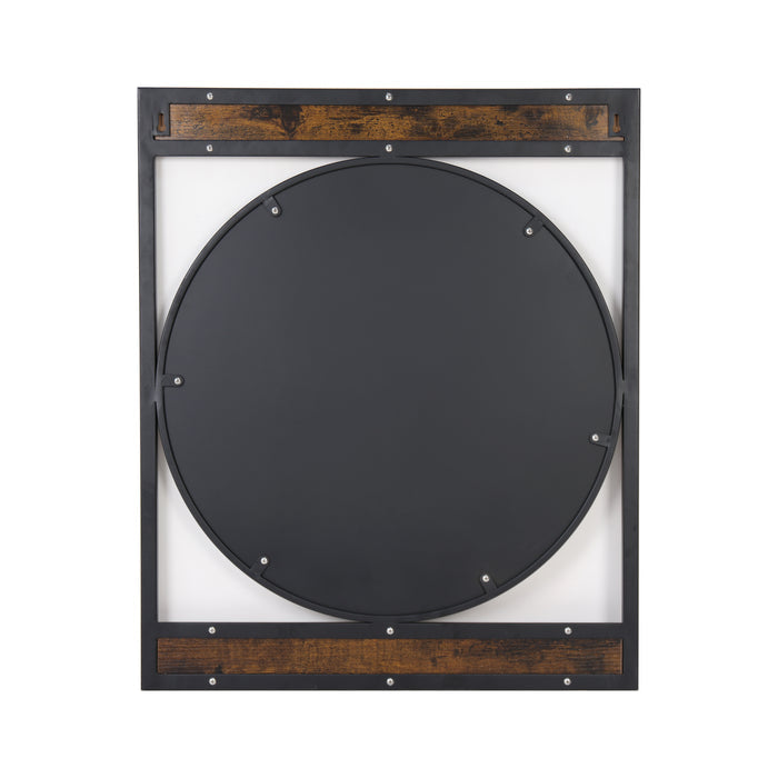 Industrial Retro Metal Round Wall Mirror with Square Wood Frame