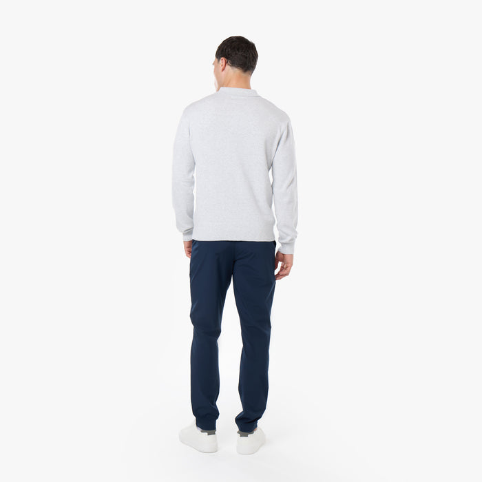 Knit Open Collar Long Sleeve Polo | Grey Marl