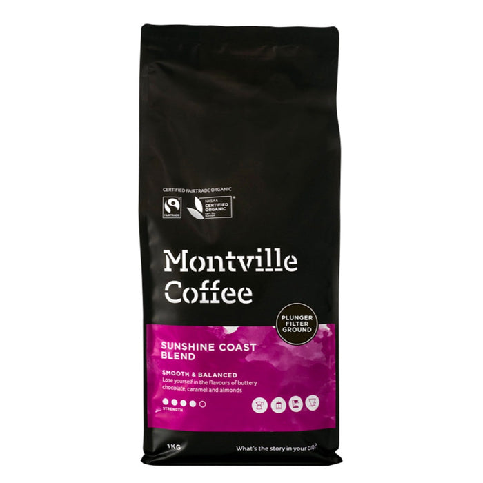 Montville Coffee Organic Sunshine Coast Blend Plunger Filter Ground 1kg - L'Organic