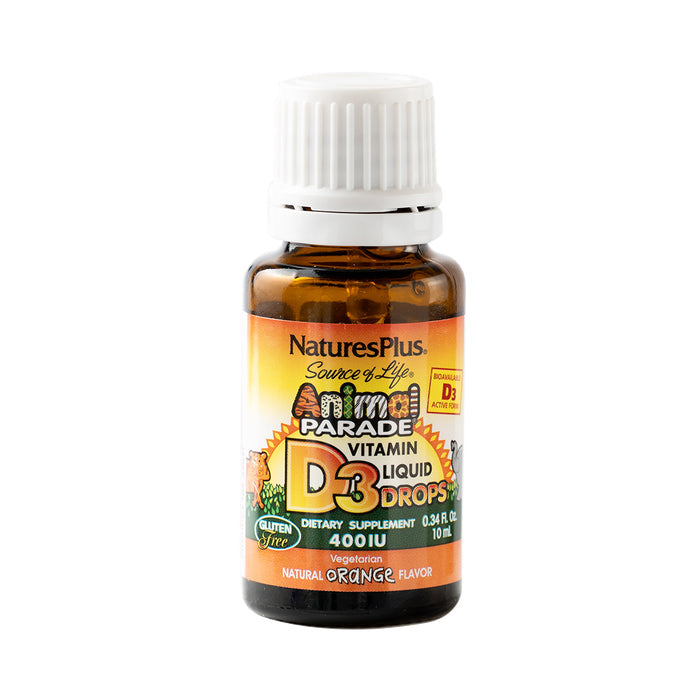 Natures Plus Animal Parade Vitamin D3 Liquid Drops 400IU per 2 drops 10ml Natural Orange Flavor
