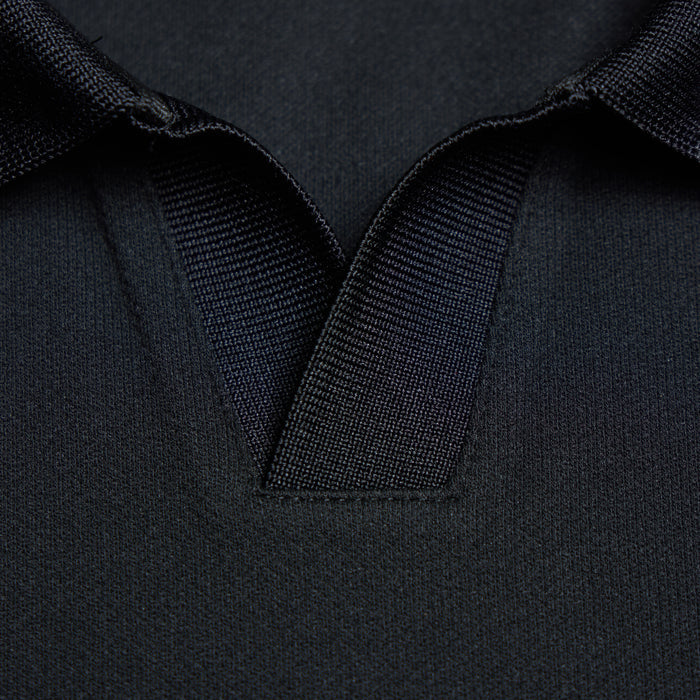 Pintuck Open Collar Polo | Black