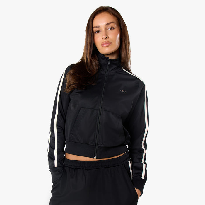Poly Varsity Funnel Neck Tracksuit | Black