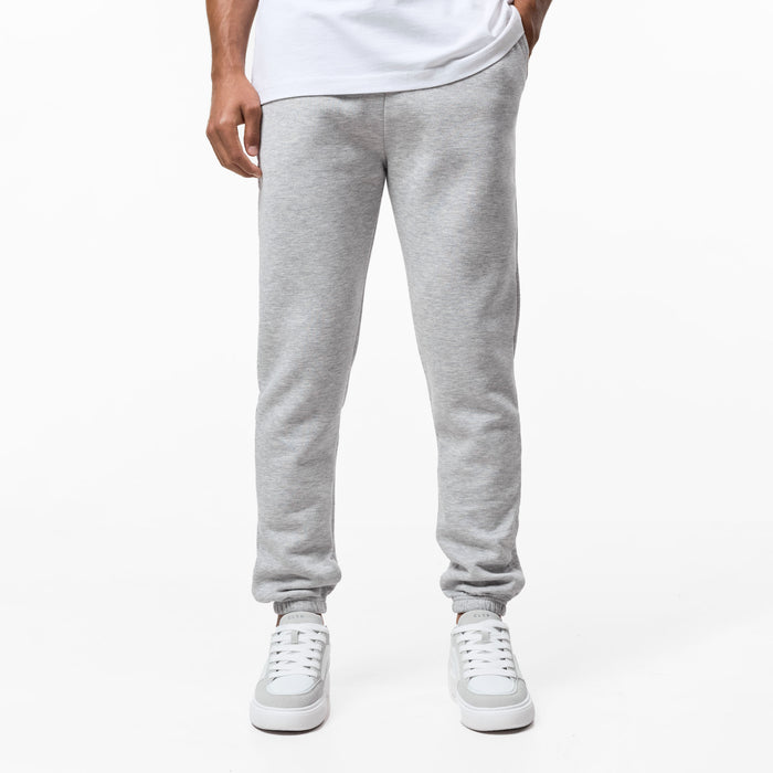 Close up of grey marl cuffed tracksuit