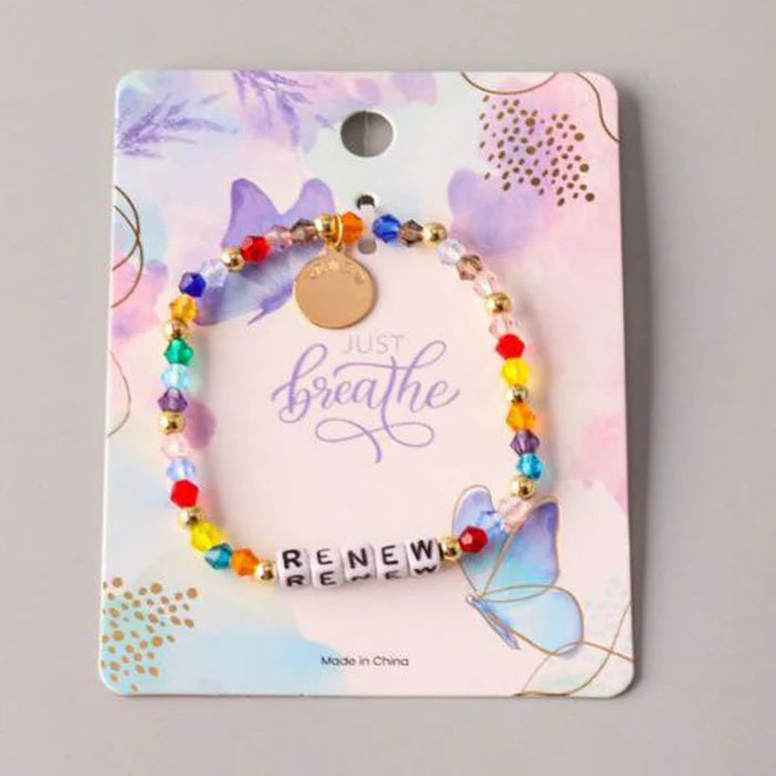 Renew Coin Crystal Beaded Inspirational Bracelet - Multi-Colored Rainbow Jewelry (BL18208)