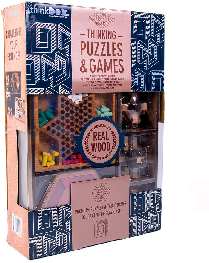 ThinkBox Wooden Educational Set: Mind Cube, Chinese Checkers, Tangram - Memory Skills, Creativity - 49-Piece Wood Set - Shoppers-kart.com