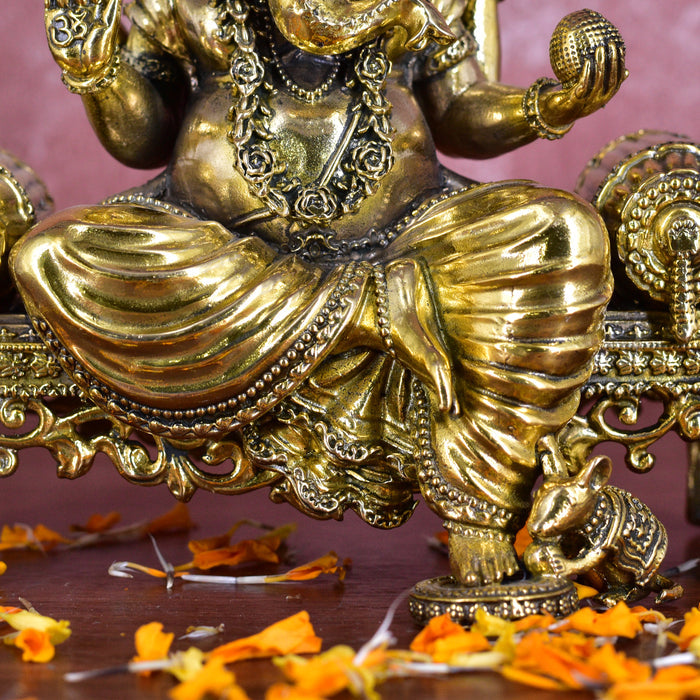 White Whale Superfine Lord Ganesha Brass Statue Hindu Religious Sitting Lord Ganesha Sculpture Figurine Ideal for Gift & Home Decor