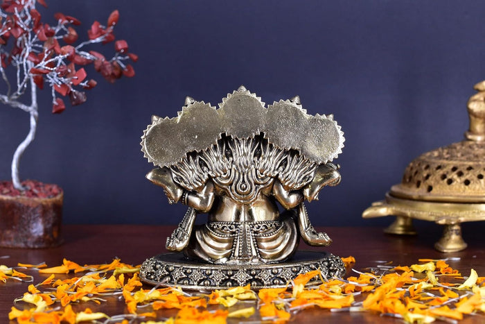 White Whale Superfine Panchamukhi Ganesha Brass Statue | Five Headed Ganpati Bappa Murti for Gifts Puja Mandir Temple Showpiece