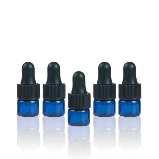 1 ml Blue Glass Vials w/ Black Dropper (Pack of 5) at Your Oil Tools