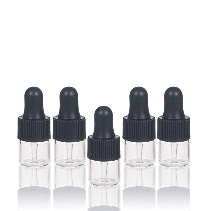 1 ml Clear Glass Vials w/ Black Dropper (Pack of 5) at Your Oil Tools