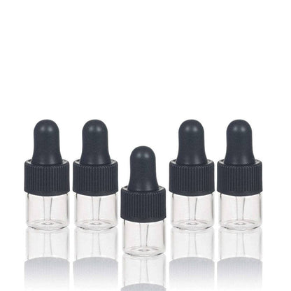 1 ml Clear Glass Vials w/ Black Dropper (Pack of 5) at Your Oil Tools