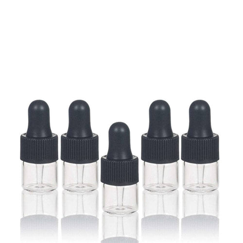 1 ml Clear Glass Vials w/ Black Dropper (Pack of 5) at Your Oil Tools