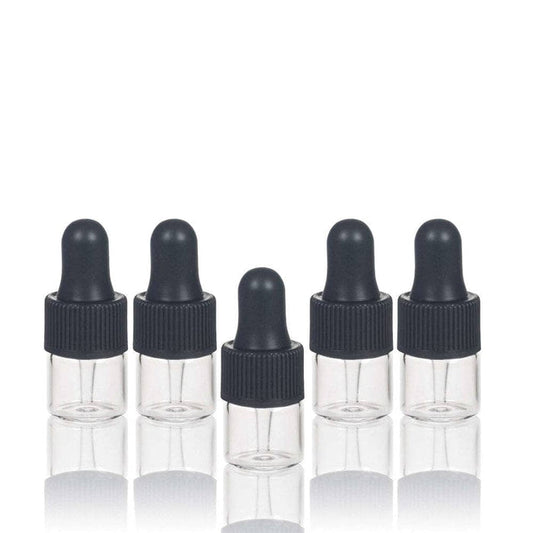1 ml Clear Glass Vials w/ Black Dropper (Pack of 5) at Your Oil Tools