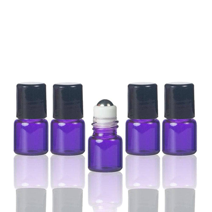 1 ml Purple Glass Vial w/ Stainless Steel Roller & black caps (Pack of 5) at Your Oil Tools