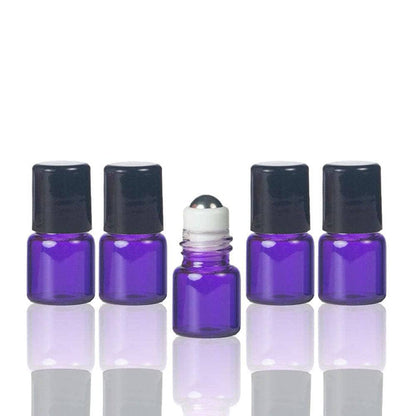 1 ml Purple Glass Vial w/ Stainless Steel Roller & black caps (Pack of 5) at Your Oil Tools
