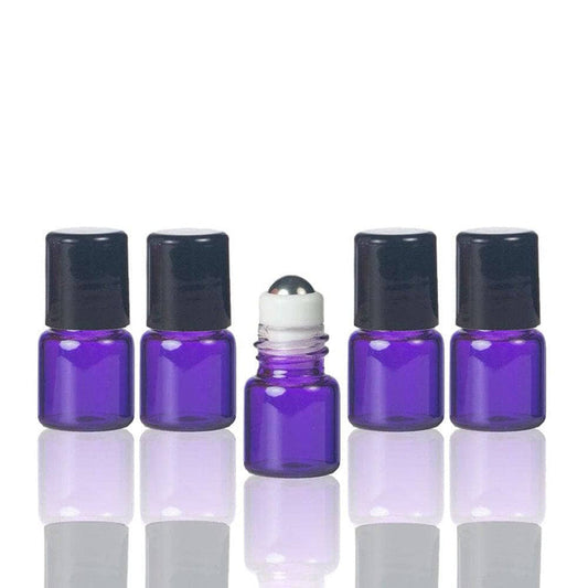 1 ml Purple Glass Vial w/ Stainless Steel Roller & black caps (Pack of 5) at Your Oil Tools