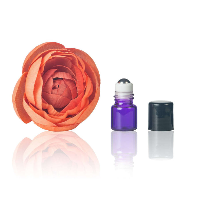 1 ml Purple Glass Vial w/ Stainless Steel Roller & black caps (Pack of 5) at Your Oil Tools