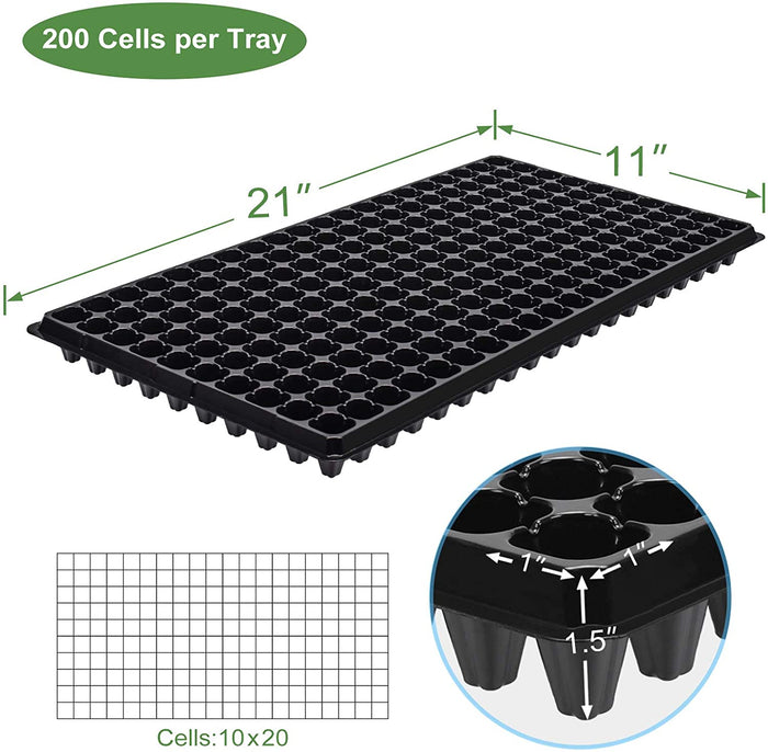 10 Pack of 200 Cell Seedling Trays with Drain Holes, 2000 Cells