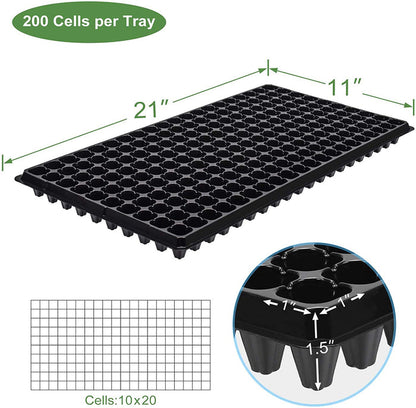 10 Pack of 200 Cell Seedling Trays with Drain Holes, 2000 Cells