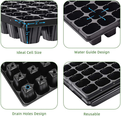 10 Pack of 50 Cell Seedling Trays with Drain Holes, 500 Cells