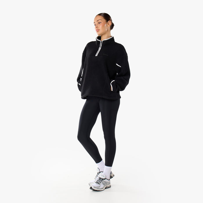 1/4 Zip Borg Fleece | Black/White