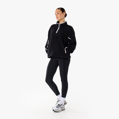 1/4 Zip Borg Fleece | Black/White