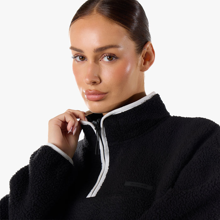 1/4 Zip Borg Fleece | Black/White