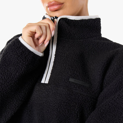 1/4 Zip Borg Fleece | Black/White