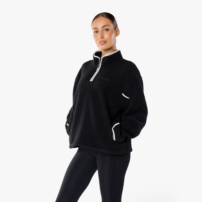 1/4 Zip Borg Fleece | Black/White