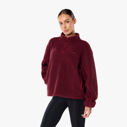 1/4 Zip Borg Fleece | Burgundy