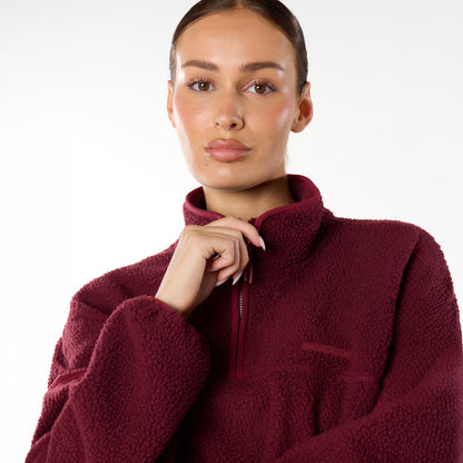 1/4 Zip Borg Fleece | Burgundy