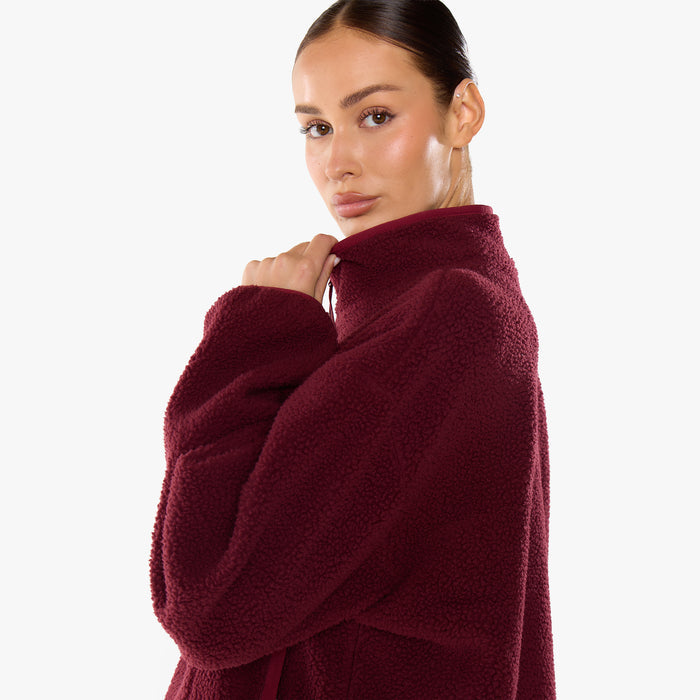 1/4 Zip Borg Fleece | Burgundy