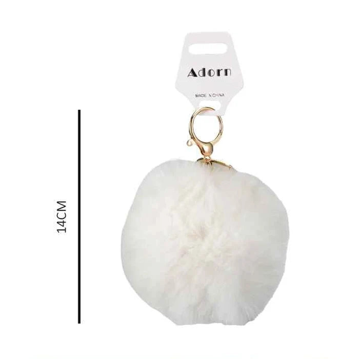 14cm Faux Fur Pom Pom Keychain – Soft Plush Ball Bag Charm (12-Piece Bulk Set, Black & White) (KC02BW)