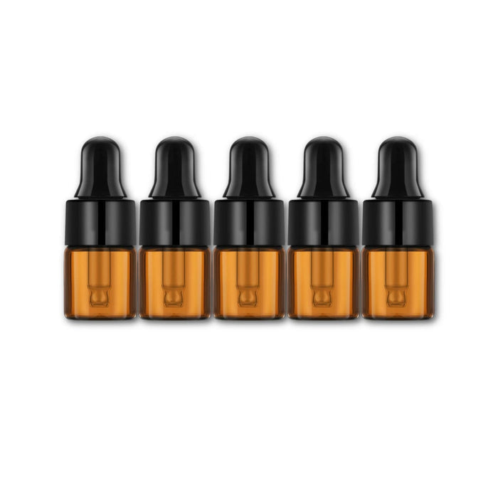 2 ml Amber Glass Vials w/ Black Droppers (Pack of 5) at Your Oil Tools