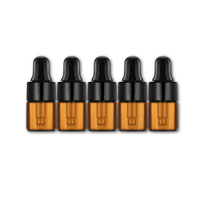 2 ml Amber Glass Vials w/ Black Droppers (Pack of 5) at Your Oil Tools