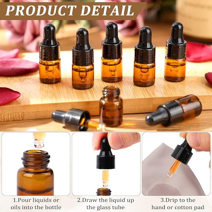 2 ml Amber Glass Vials w/ Black Droppers (Pack of 5) at Your Oil Tools