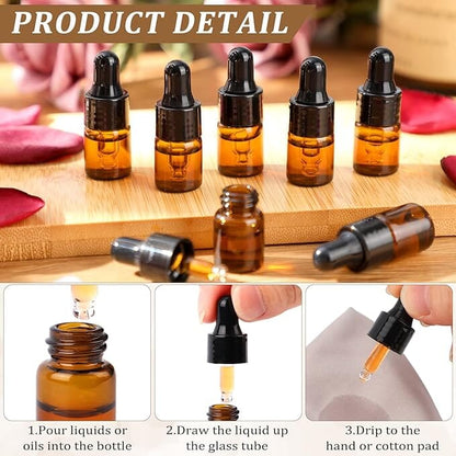 2 ml Amber Glass Vials w/ Black Droppers (Pack of 5) at Your Oil Tools