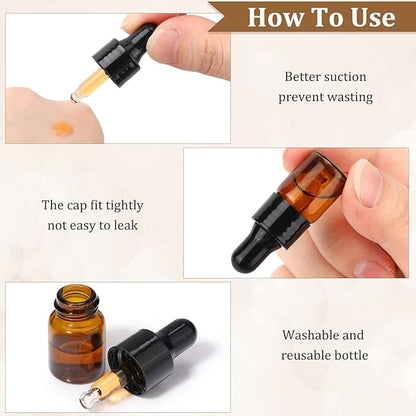 2 ml Amber Glass Vials w/ Black Droppers (Pack of 5) at Your Oil Tools
