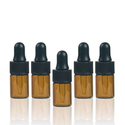 2 ml Amber Glass Vials w/ Black Droppers (Pack of 5) at Your Oil Tools