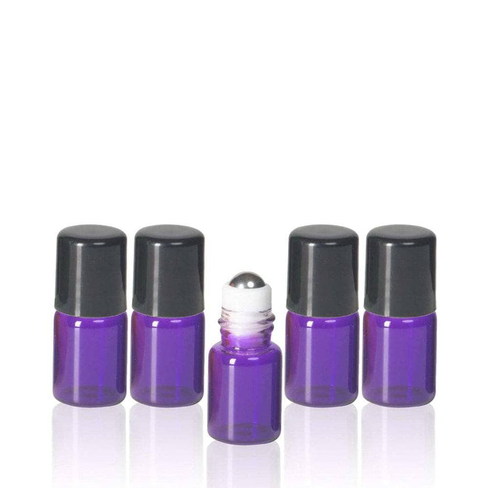 2 ml Purple Glass Vials w/ Stainless Steel Rollers & Black Caps (Pack of 5) at Your Oil Tools