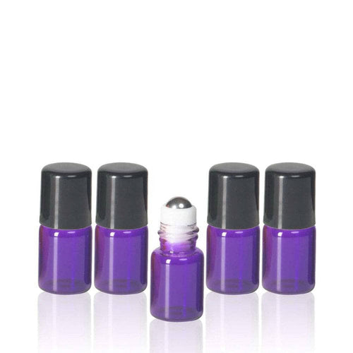 2 ml Purple Glass Vials w/ Stainless Steel Rollers & Black Caps (Pack of 5) at Your Oil Tools