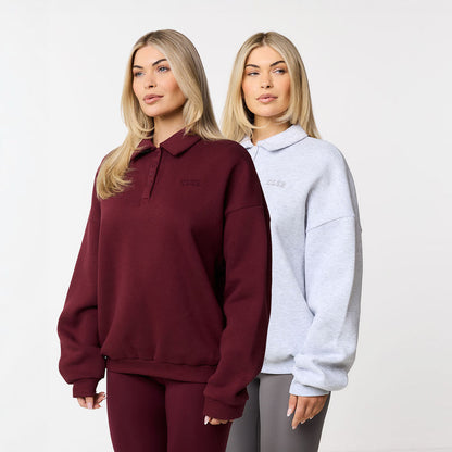 2-Pack Collegiate Button Up Sweatshirt | Grey Marl/Burgundy