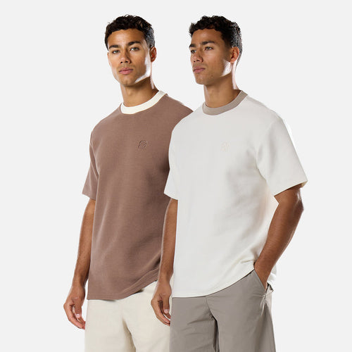 2-Pack Textured Icon T-Shirt | Ecru/Warm Brown