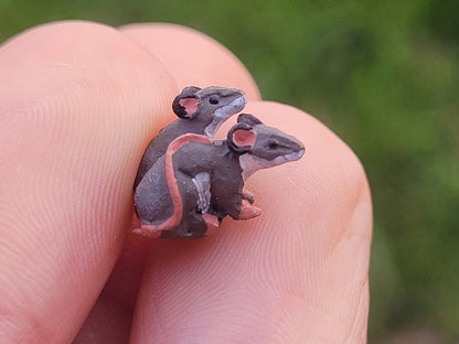 2 Tiny Mice Made of Resin