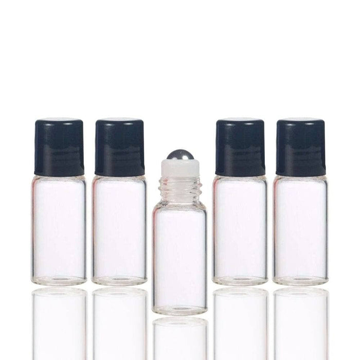 3 ml Clear Glass Vials w/ Stainless Steel Rollers & Black Caps (Pack of 5) at Your Oil Tools