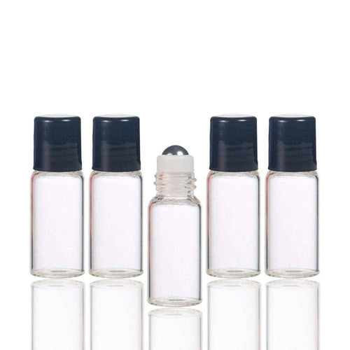 3 ml Clear Glass Vials w/ Stainless Steel Rollers & Black Caps (Pack of 5) at Your Oil Tools